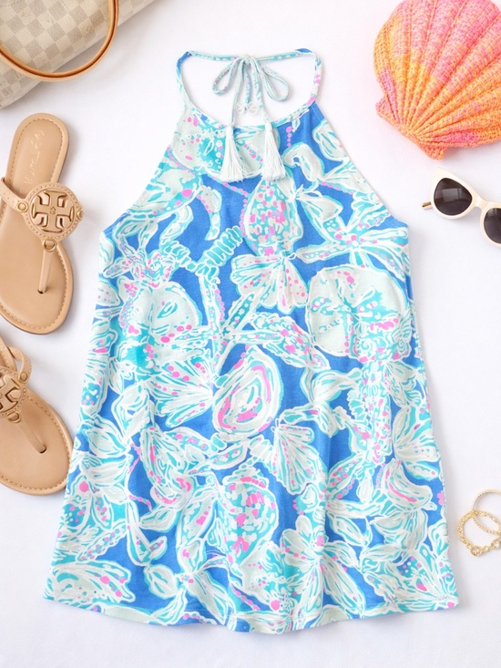 Lilly Pulitzer Tops - Lilly Pulitzer Blue Shell Print Halter Tank Top Size Small